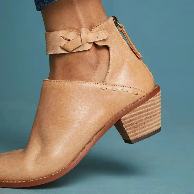 

2018 New Women Faux Suede Boots Daily Chunky Heel Zip Shoes Breathable Female Comfortable Shoes New Spring PU Leather