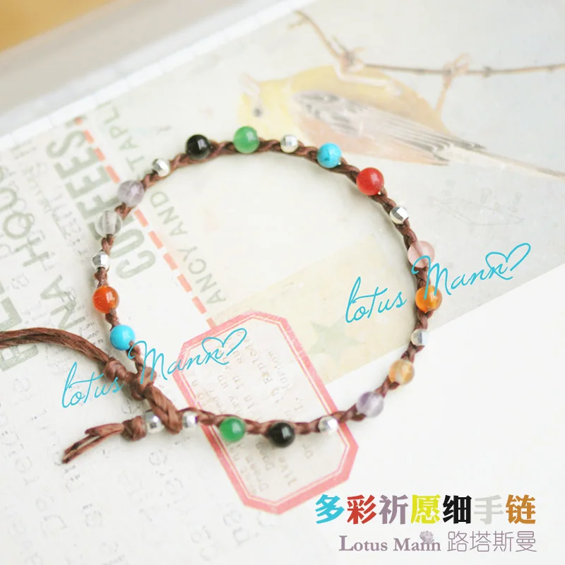 

Lotus mann multi-colored stone beads knitted bracelet kaki two-color