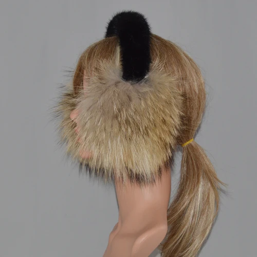 raccoon fur Натуральные меховые наушники с лисой, зимние женские теплые плюшевые меховые наушники с большим лисьим мехом, мягкие Меховые наушники для девочек, Россия - Цвет: raccoon fur