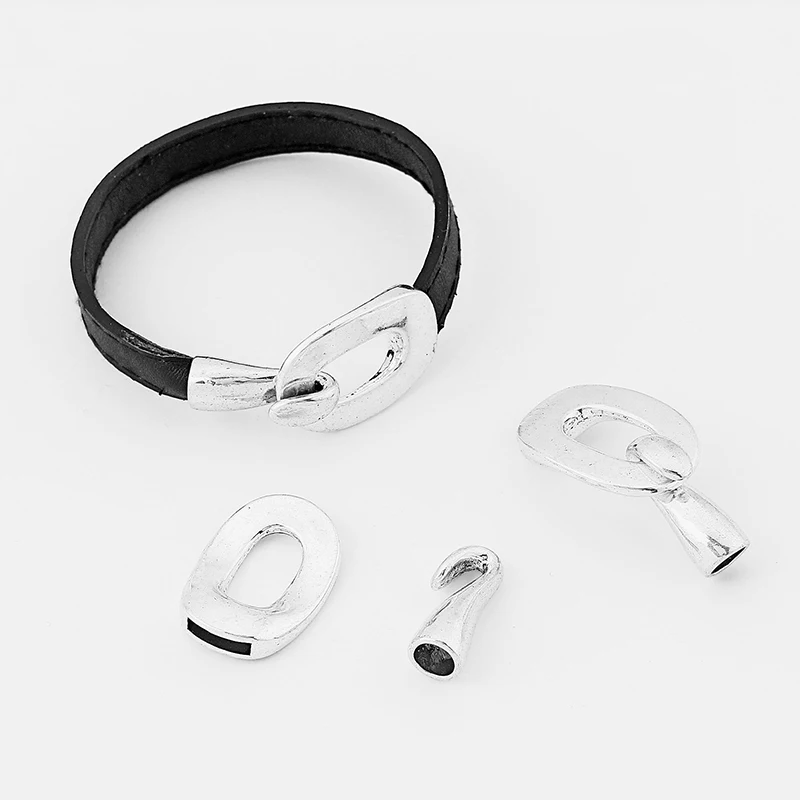 

5 Sets Antique Silver 10x2mm Cuff Bracelet Findings Hook Clasp for Flat Leather Or Multi Strand 2mm Round Leather Cord