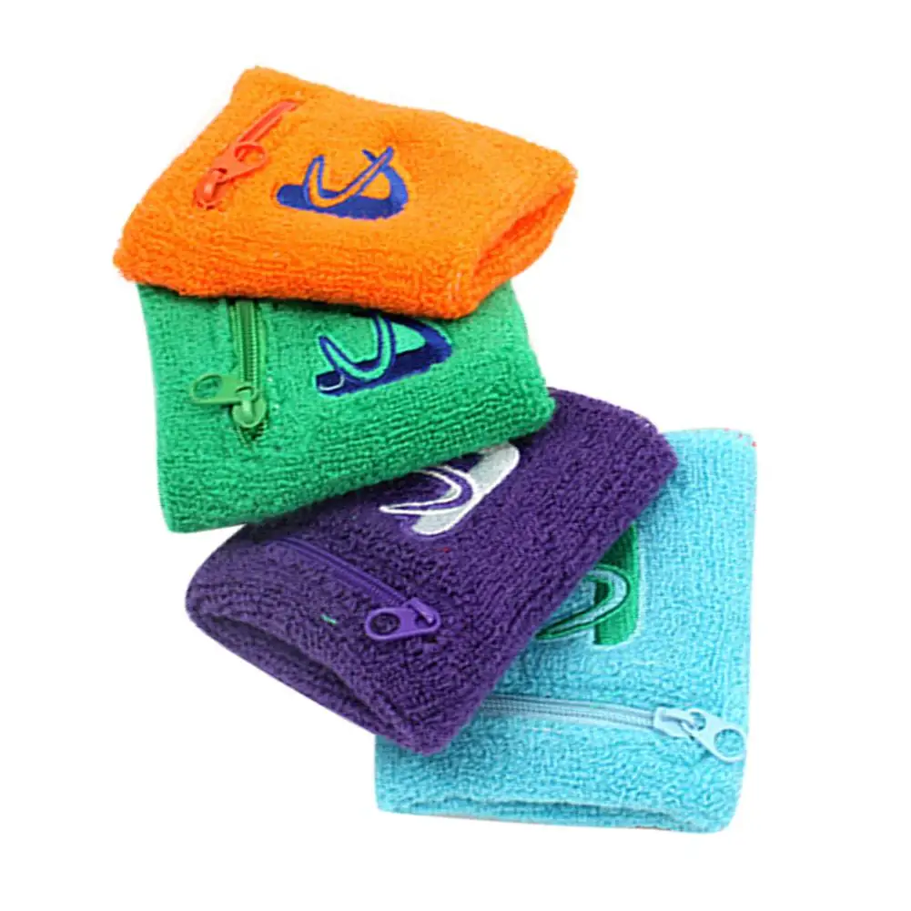 4PCS Cotton Sweat- Absorbent Towel Wrist Wallet Wristband with Zipper Suitable for Running Walking Basketball Tennis Hiking