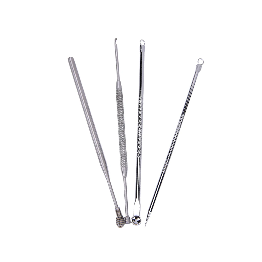 

4pcs/set Stainless Steel Blackhead Pimple Comedone Acne Extractor Remover Tool+Ear Wax Stick Kit Set Wholesale