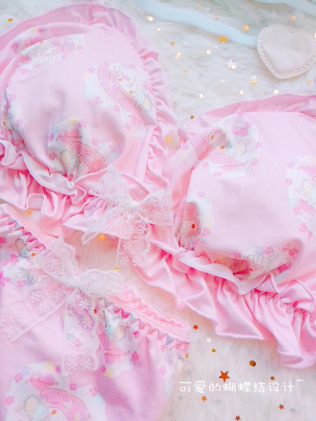 My Melody/розовый японский молочный Шелковый бюстгальтер и трусики комплект без