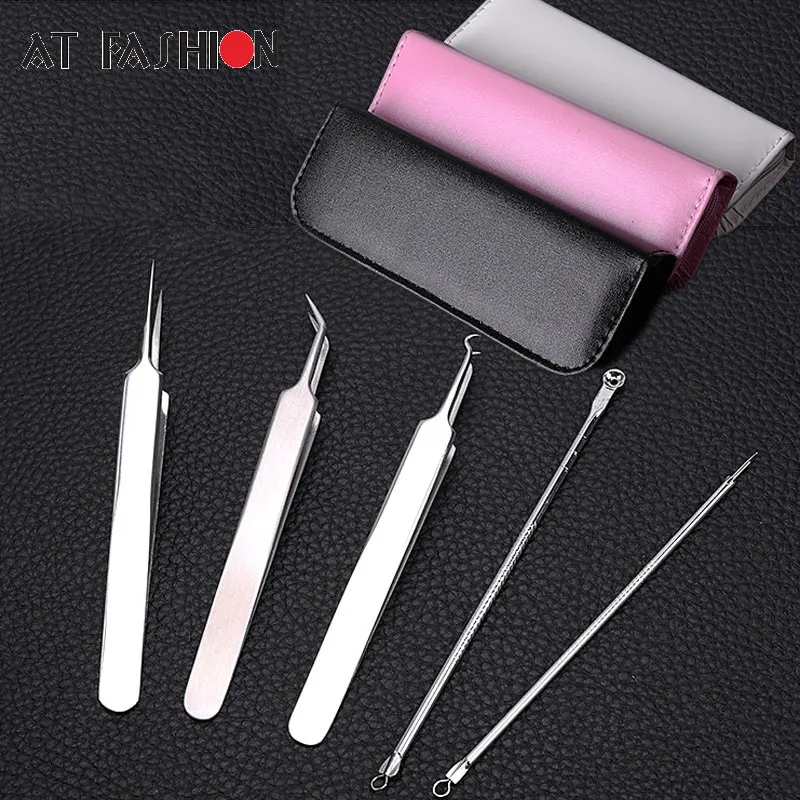 5pcs Blackhead Remover tweezer Stainless Steel Acne Needle Kit Set