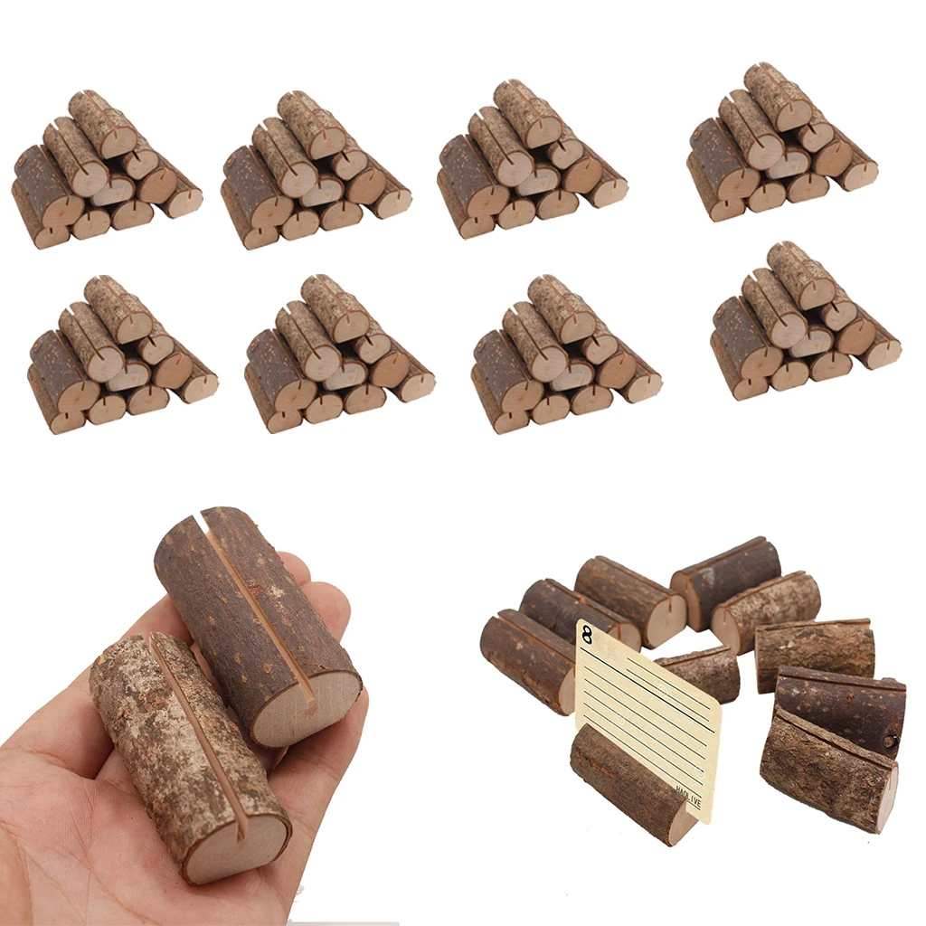 80pcs Wooden Name Place Card Holder Memo Note Card Clip Home Decor