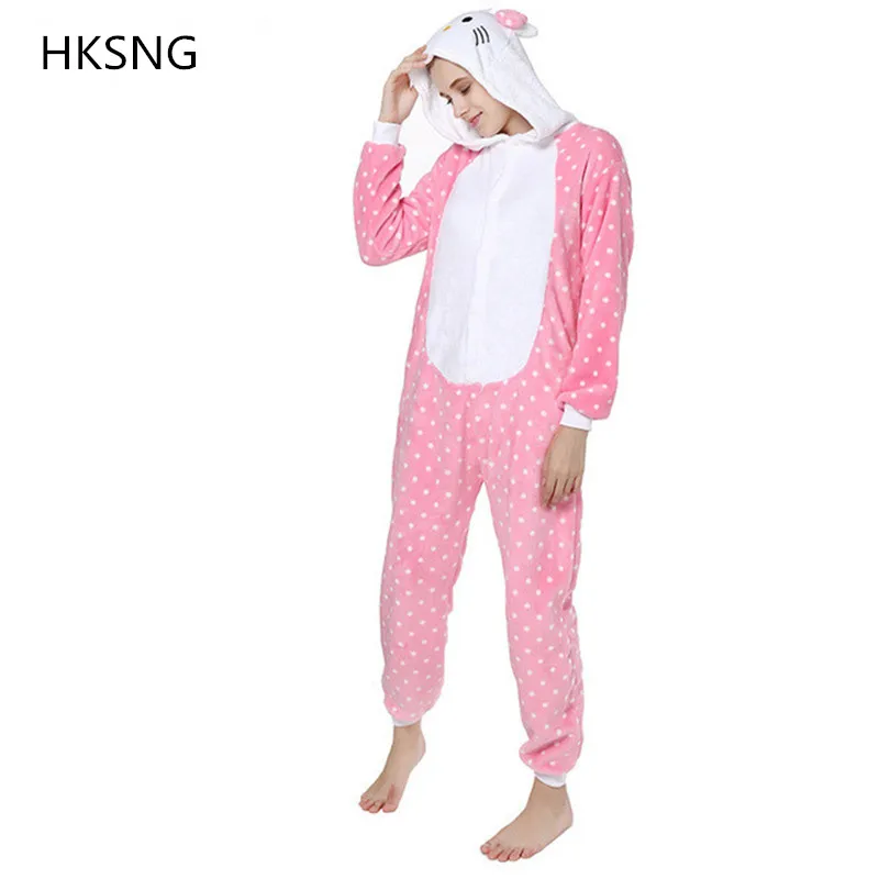 

HKSNG Big Sale Winter Women Adult Cute Animal Leopard Spots Pink Cat Kigurumi Christmas Pajamas Onesies Party Cosplay Pyjamas