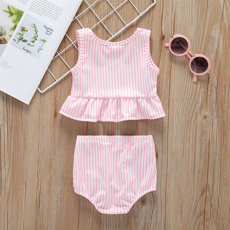 

2019 Girl Swimsuit Two Pieces Children's Swimwear Swim Suits Clothes Set Children Split Hollow Falbala Beach Sets Bathing Suit