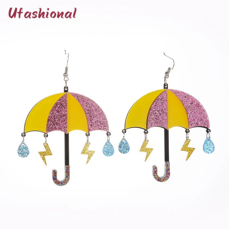 

New Brand Big Earrings For Women Umbrella Pattern Cartoon Statement Accessories From Korean Acrylic Long Dangle Earring