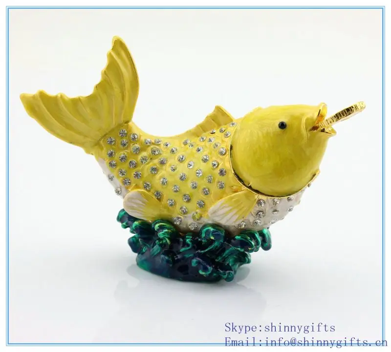 Money Fish Shape Jewelry Box With Rhinestone For Fish Jewelry Box