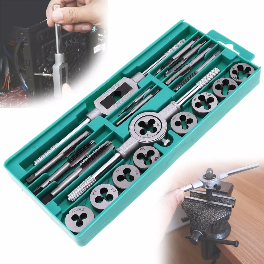 20pcs Tap & Die Set 1/16 1/2 Inch NC Screw Thread Plugs Taps Alloy