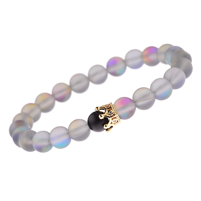 DOUVEI 2018 Couple Bracelet Beads Crown Distance Natural Moonstone Bracelets For Women Men Jewelry Customized Valentine Gift