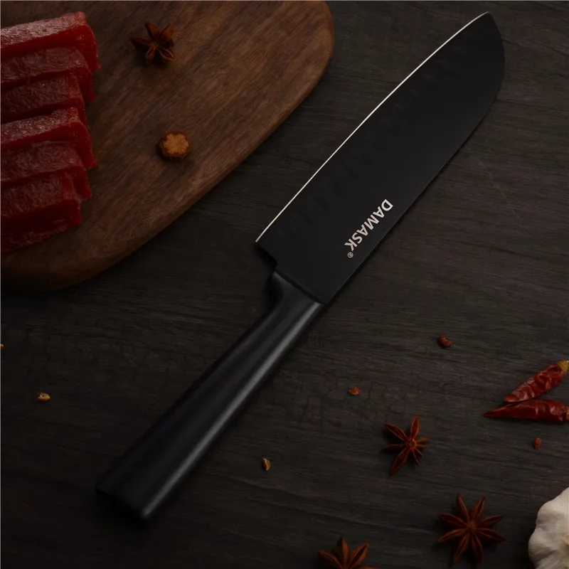 Дамасские японские кухонные ножи 3Cr13, набор кухонных ножей из нержавеющей стали, нож с черным покрытием, острый и прочный, лучшие поварские инструменты