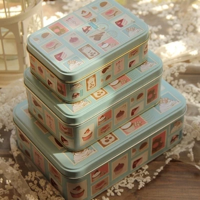 

AIBEI-ZAKKA sweet Cake Blue Zip code pattern Tin Box 3PCS/SET Cute cosmetic Case Jewelry Gift Biscuit Boxes Photo Storage Box