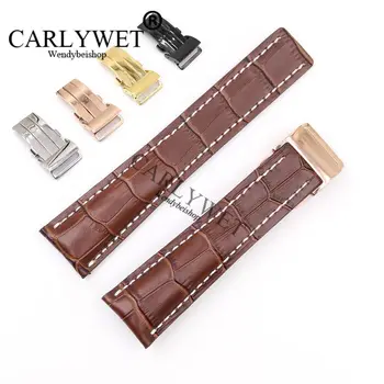

CARLYWET 22 24mm Brown Men Women Wholesale Replacement Real Cowhide Leather Wrist Watch Band Strap For Super Ocean GMT