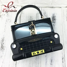 New design fashion car shape acrylic box shape black ladies totes shoulder bag handbag purse women
