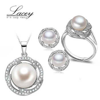 

Classic freshwater pearl jewelry sets women, real natural pearl sets jewelry 925 silver mother trendy pendant ring earring