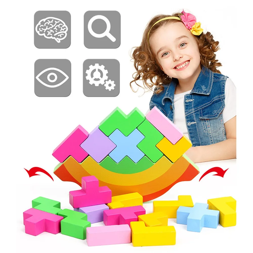 

Educational 3D Puzzles for Kids Balance Puzzle Wooden Toys for Children 2-4 Years Colorful Tangram/Jigsaw Board