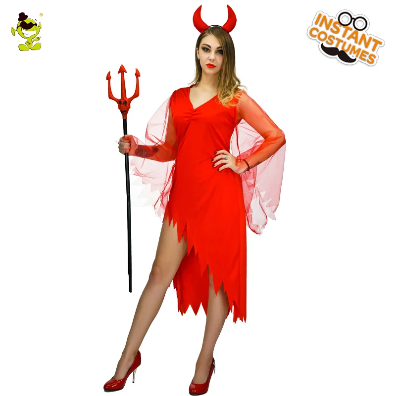 

Adult's Devil Costume For Women's Sexy Red Evil Queen Vampire Costume Halloween Party Cosplay Fancy Dress Costumes