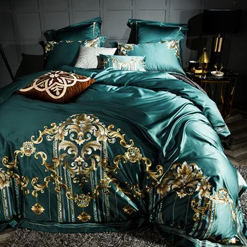 

Green Blue Purple Luxury 100S Egyptian Cotton Gold Royal Embroidery Palace Bedding Set Duvet Cover Bed sheet/Linen Pillowcases