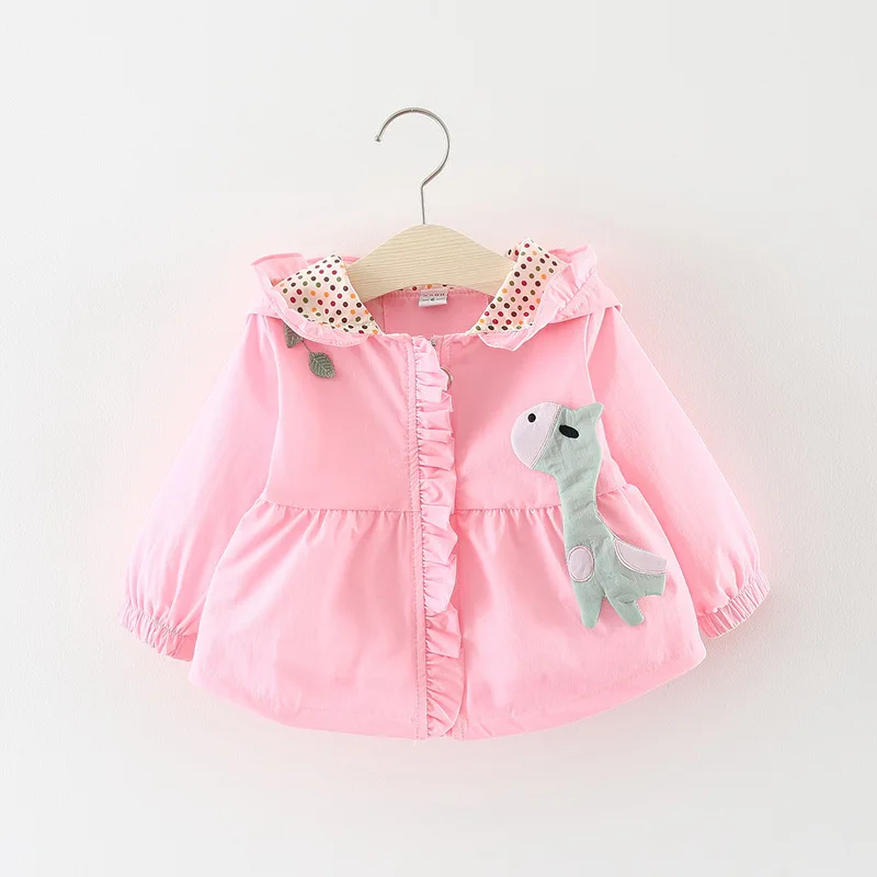 Весенне-осенняя верхняя одежда для маленьких девочек, повседневная куртка на молнии, детское свободное хлопковое пальто с капюшоном и рисунком оленя для маленьких девочек