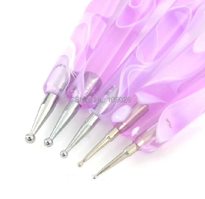 

5 pcs/set 2 Way Purple Crystal Painting Tools Dotting Pen Nail Art Dot Set
