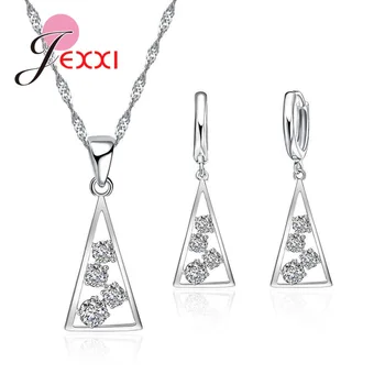 

Triangle Shape Women 925 Sterling Silver Cubic Ziron Wedding Jewelry Sets Luxury Party Choker Necklace Earrings Set Girl