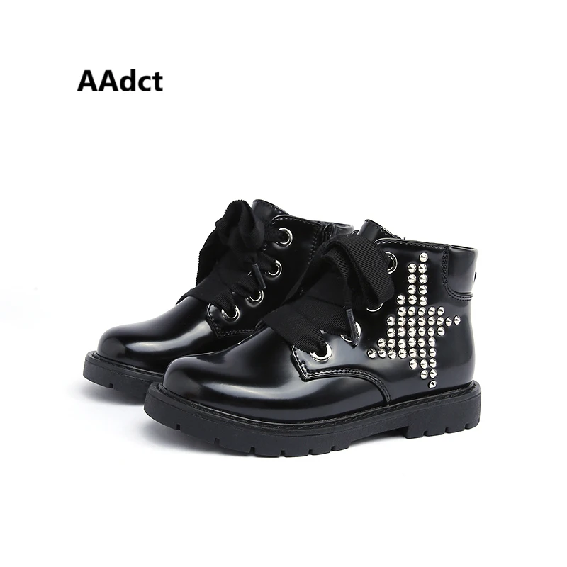 

AAdct winter cotton warm princess girls boots new fashion rivet kids boots for girls Brand Bright skin children boots short