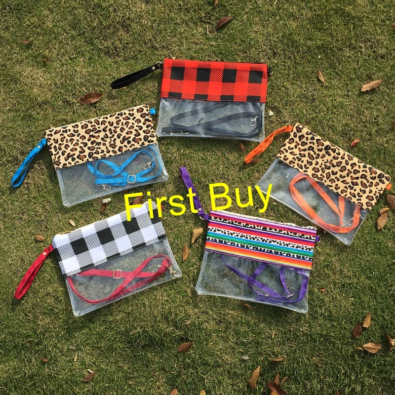 

10pcs/lot Fast Shipping 14 colors mixed high quality Cheap Monogrammed Leopard Serape Clear Purse