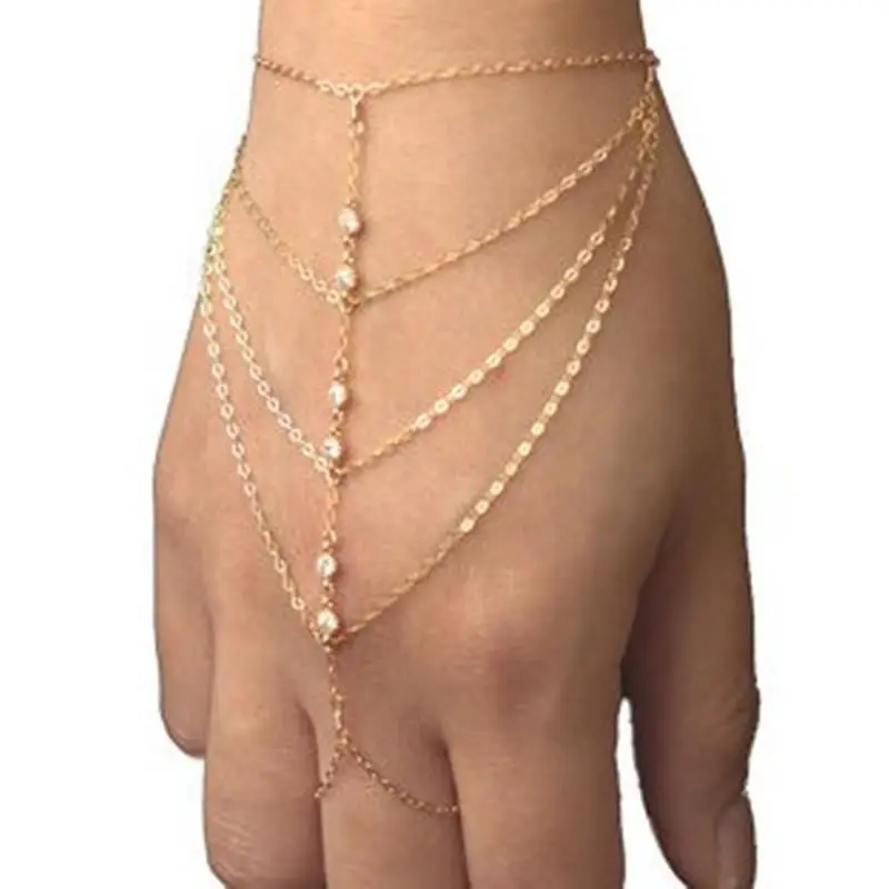 Multi Chain Punk Harness Gold Slave Hand Finger Bracelets & Bangles