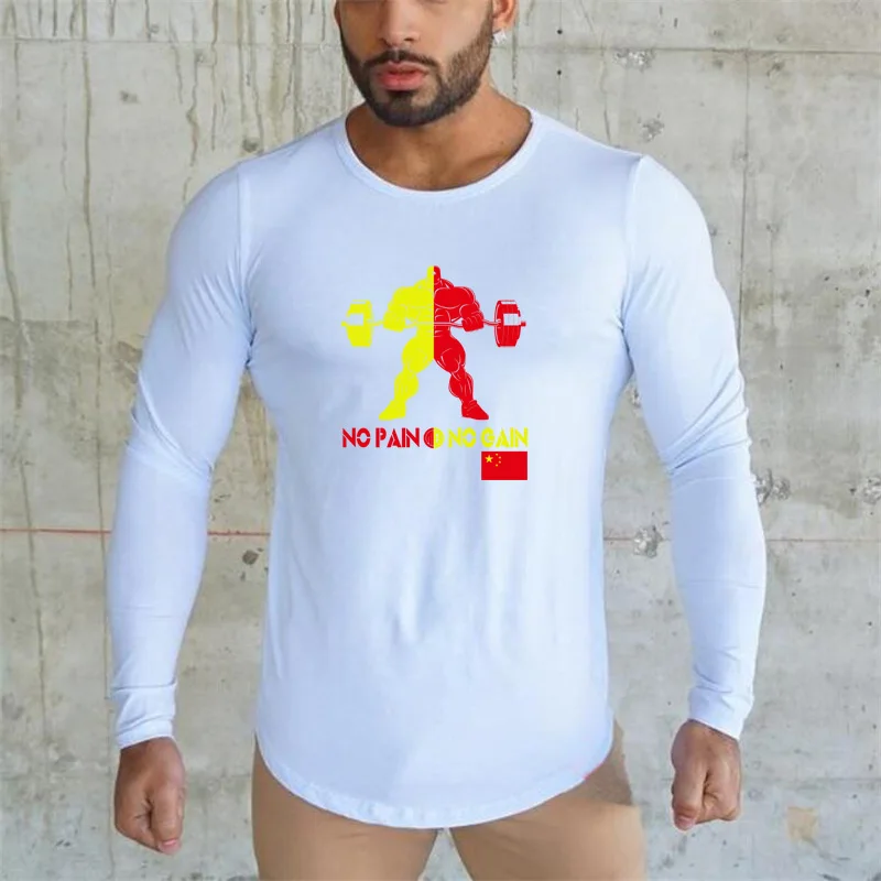 Muscleguys تي شيرت الرجال 2018 الربيع الخريف طويلة الأكمام س الرقبة تي شيرت الرجال العلامة التجارية الملابس أزياء الاثقال العملاق القطن تيز