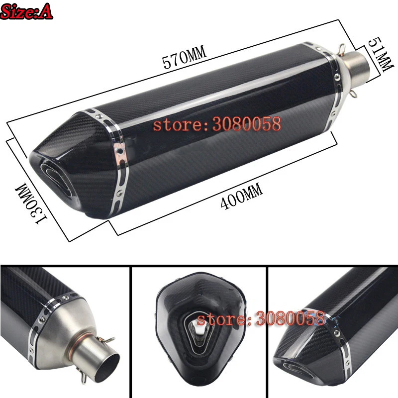 570-370MM-marcado Láser Universal de Escape de la motocicleta escapar Scooter silenciador de fibra de carbono con z750 GSXR600 R6 CBR500