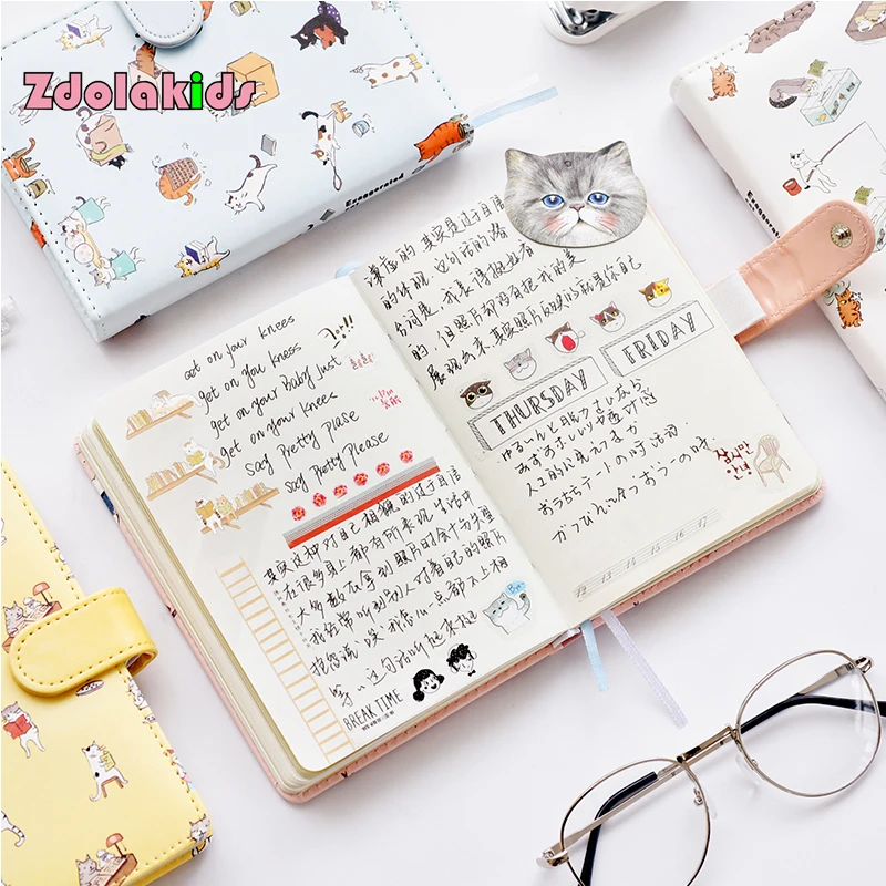 

New Arrival Cute Cat Notebook PU Leather Planner Diary Book School Office Supplies Kawaii Stationery Papelaria Kids Gift