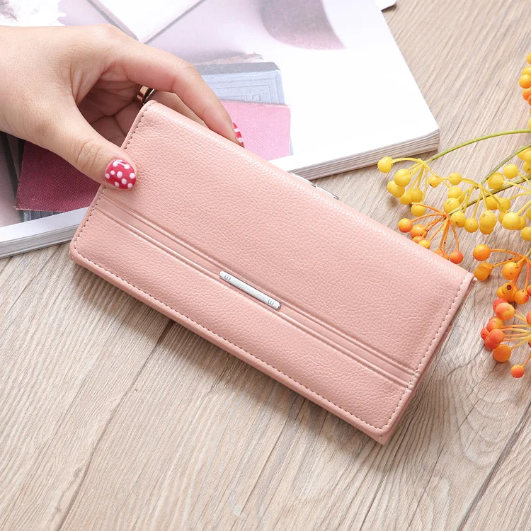 New Style Korean Style Candy Colored Three Fold Wallet Women Mid-length Women's Clutch Bag Quality Female Purse Multi Pocket - Цвет: Pink