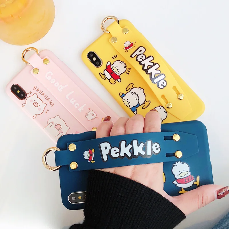 For iphone XS max Cute cartoon Wrist strap soft Phone Case iPhone 8plus XR 7 7plus 6 6S 6p bear duck dog case |
