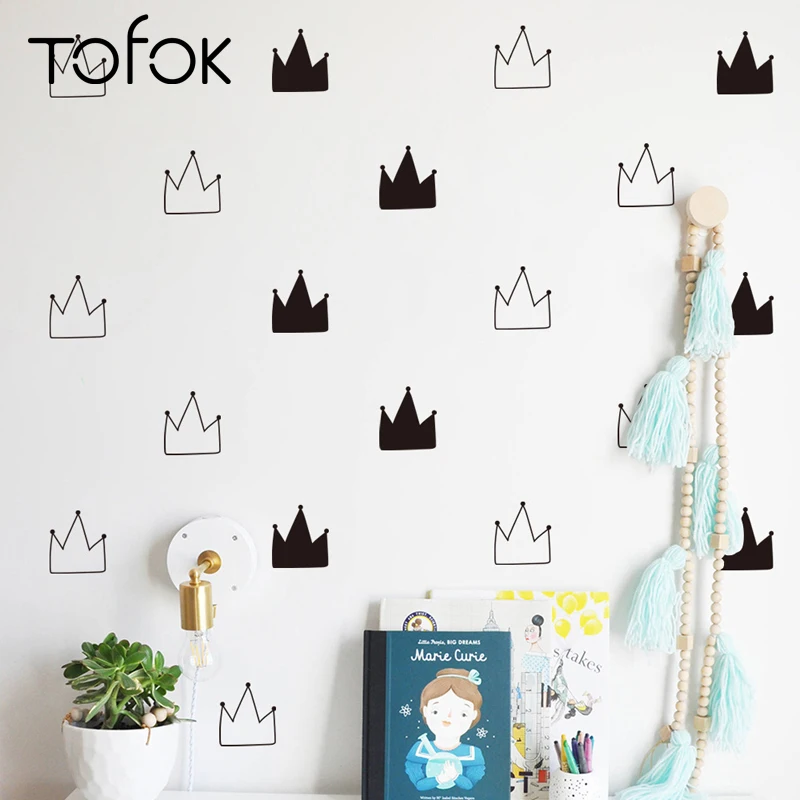 Tofok 24 шт./компл. черная белая корона DIY виниловые наклейки на стену для детской