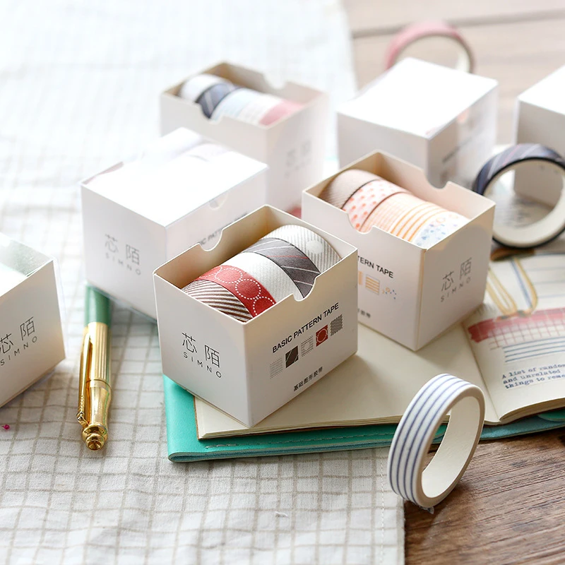 

5PCS Striped/Grid/Flowers Basic Solid Color paper Washi Tape flower Tape DIY Scrapbooking Sticker Label masking Tape