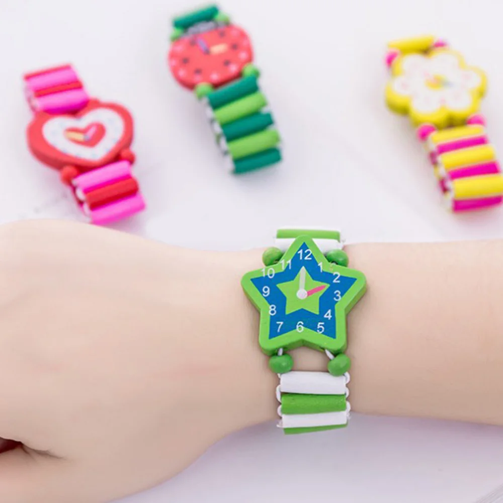 1pc Boys Girls cartoon simulation wooden watch Bracelet Watch Toys Random Color Wooden Nesting Stacking toys
