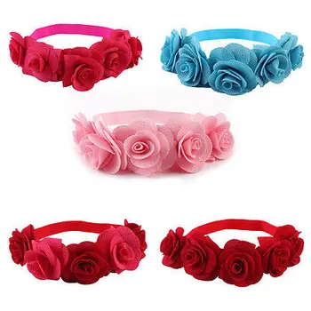 

New Style Flower Rhinestone Pretty Girl Headband Elastic Flower Cloth Popular Hair Band For Baby Girls Kid Hair Accessories