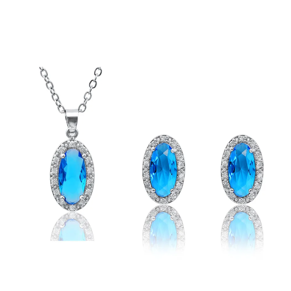 Роскошные модные ювелирные изделия с кристаллами наборы круглое ожерелье серьги кольцо набор Настоящее серебро 925 проба ювелирные изделия для женщин