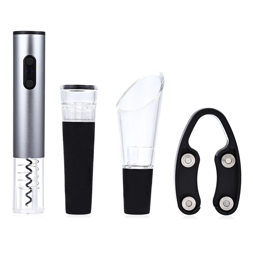 Online 4 Uds. Abrebotellas de vino automático eléctrico Set de sacacorchos sin cuerda con cortador de papel de aluminio tapón de vacío abridor de botellas Accesorios de Vino