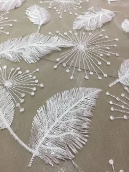 

2018 New pattern 5yards/bag ZX033# White feather series mesh lace fabric for bridal wedding dress/sawing Free shipping