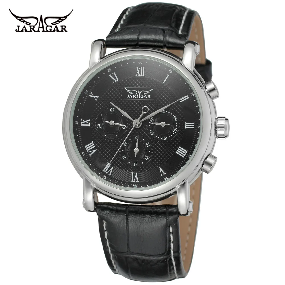 

Jargar Men's Watch Multi-function Automatic Black Genuine Leather Strap Sport Wristwatch