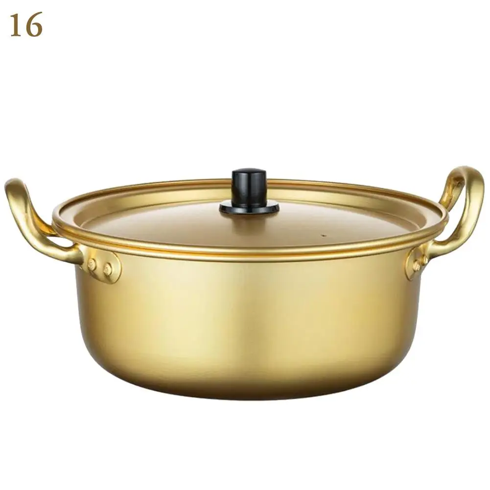 Korean Ramen Noodles Pot Yellow Aluminum Soup Pot With Oxidized Coating Fast Heating Cooling For Kitchen Supplies - Color: 16cm