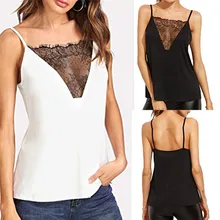 Женская Повседневная однотонная кружевная рубашка без спинки сексуальные без рукавов майка#0423 A#487
