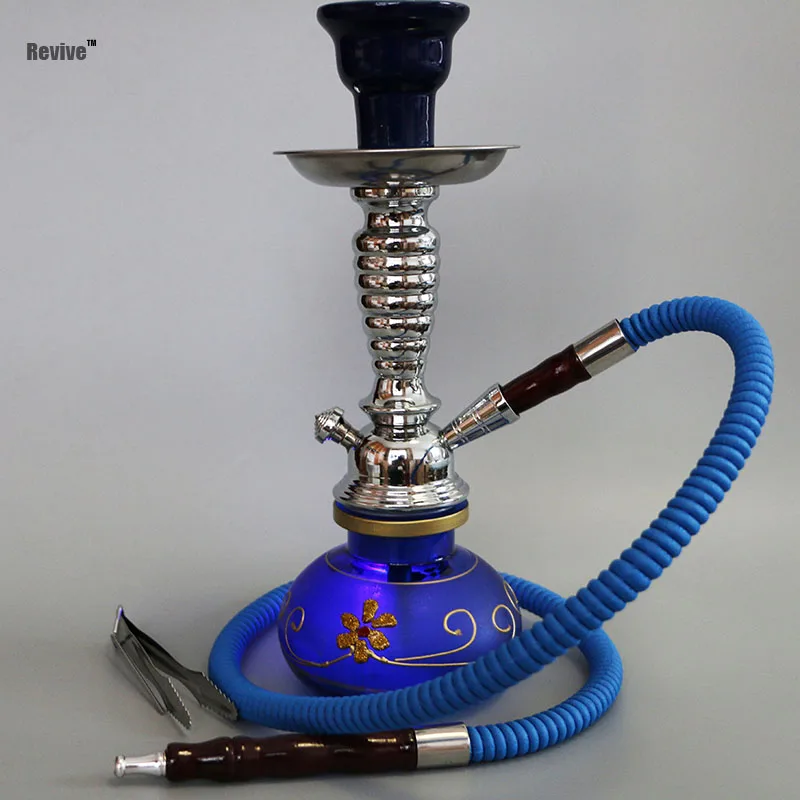 Revive narguile shisha set glass hookah complete blue shisha 29cm tall