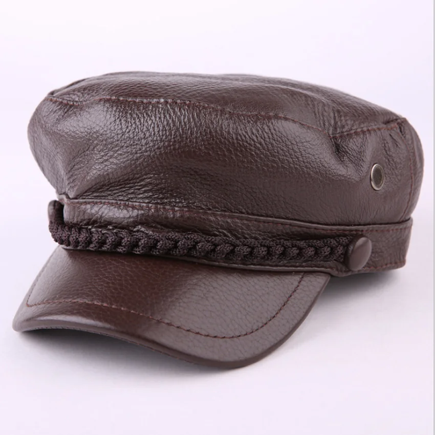 

Genuine Cowhide Leather Caps Fashion Military Hats Luxury Design Visors Cap MZ41