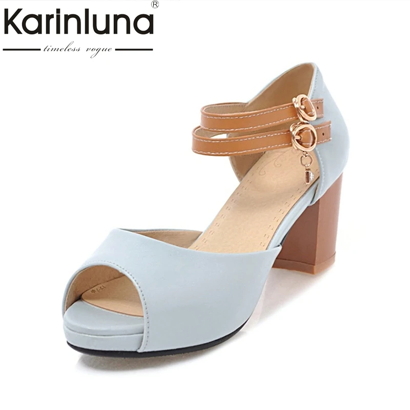 

Karinluna Best Quality Peep Toe Square High Heels Platform Shoes Woman Casual Hot Sale Summer Sandals Big Size 31-43