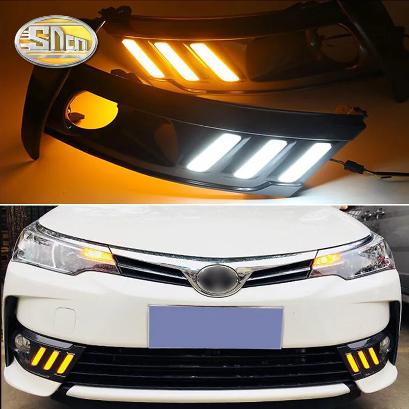 

For Toyota Corolla 2017 2018 SNCN Yellow Turning Signal Waterproof Car DRL 12V LED Daytime Running Light Fog Lamp Hole Daylight