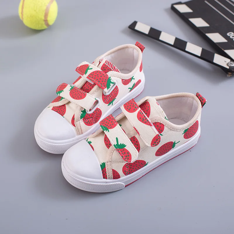 Cute Shoes Kids Girl Canvas Sneakers Strawberry Sweet Girls Flats 2019 Spring Summer Children Canvas Shoes Casual Boys Sneakers