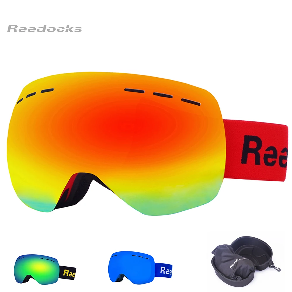 Reedocks Фирменная Новинка двухслойные катания на лыжах, сноуборде, UV400 Анти-туман большой Лыжная маска очки Для мужчин Для женщин Снег Сноуборд с Чехол